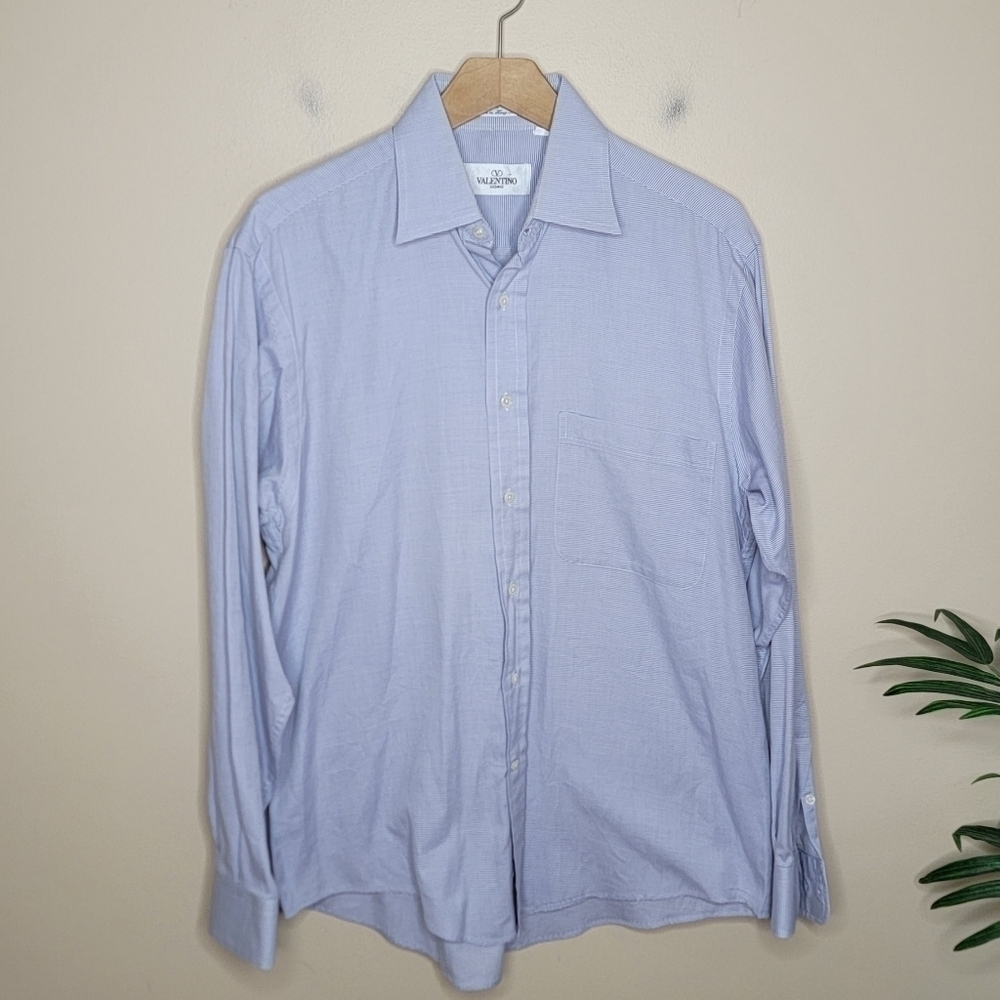 Valentino Uomo | Egyptian Combed Cotton Blue Tiny Checked Button Front Shirt